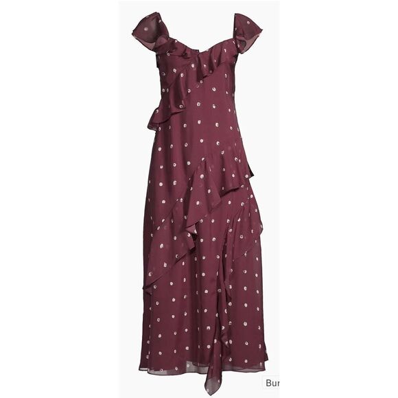 Jason Wu Paint Dot Silk Chiffon Midi-Dress in Burgundy Multi NWT Size 12 - Picture 1 of 11